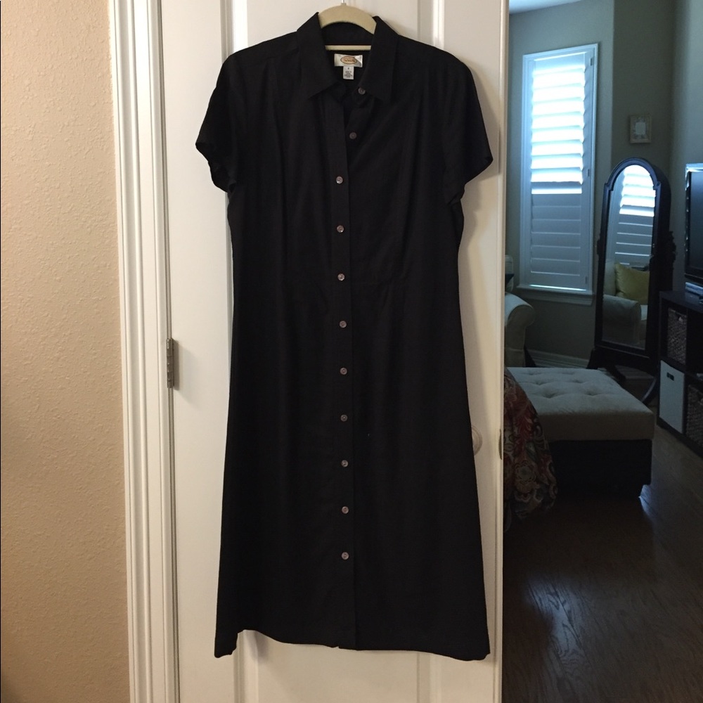 Size 8 Talbots black linen midi dress with buttons